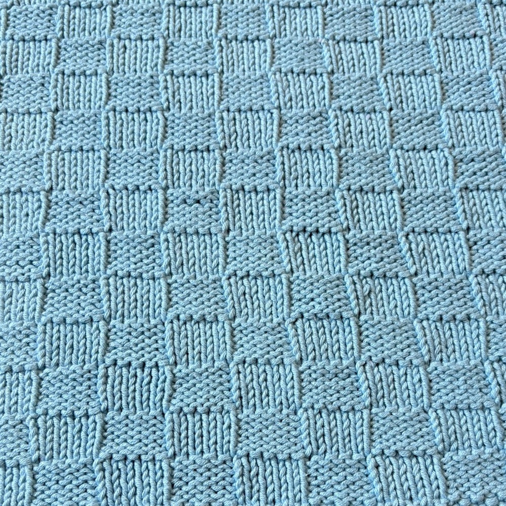 Hand Knitted Needle Handmade Baby Blanket Square 37x37in 100% Cotton